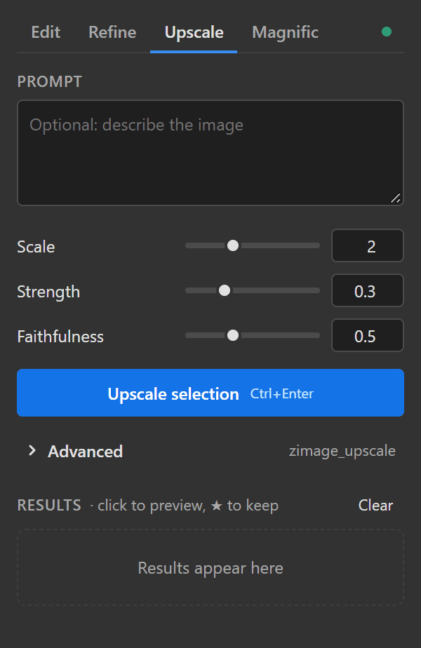 Upscale tab